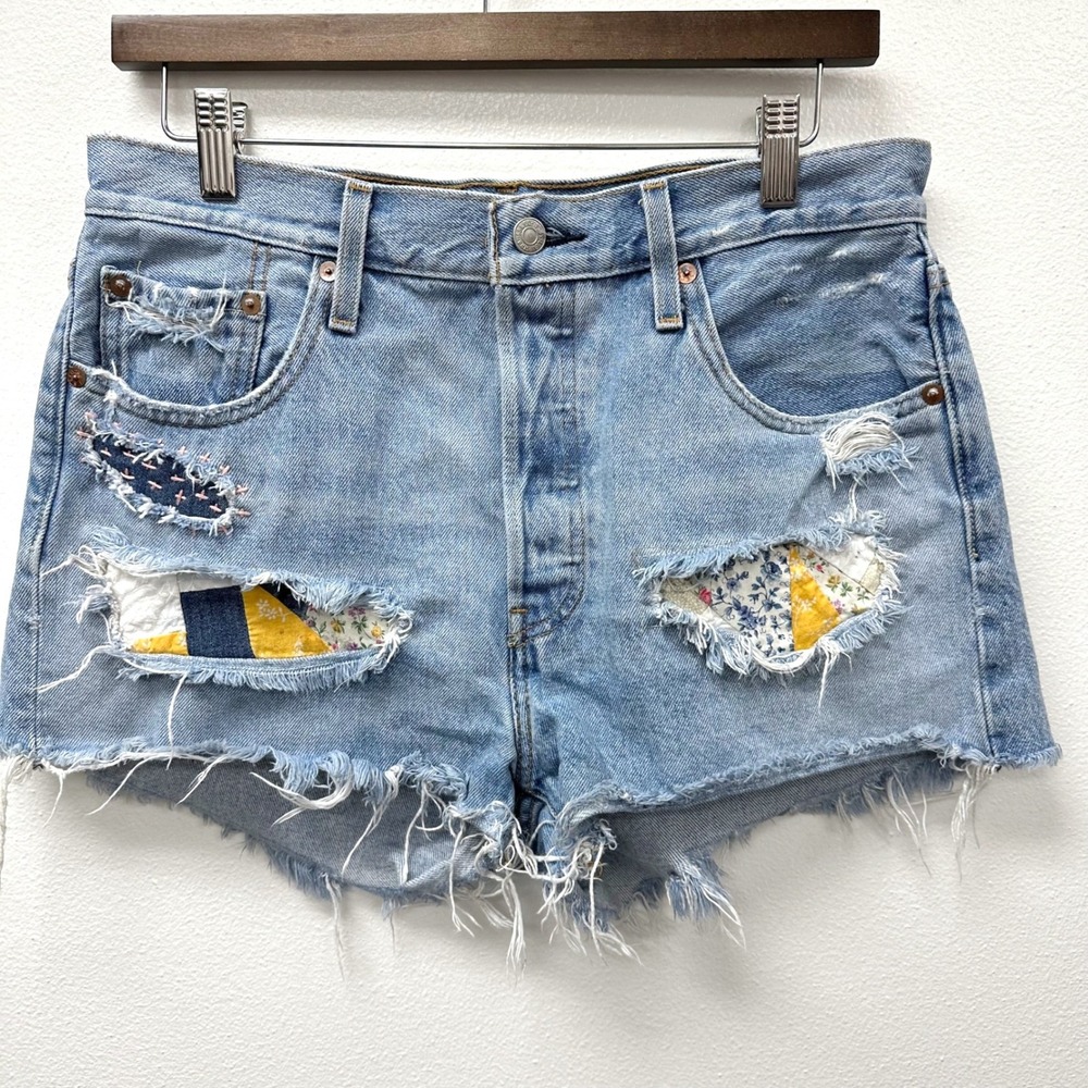 Levi's Premium 501 Button Fly Upcycled Quilt Patch Jean Short in Fault Line 29